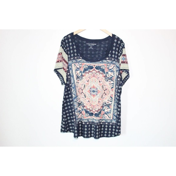 Lucky Brand Persian Carpet Tee Short Sleeve Top Navy Women's Size 3X H14384 - Picture 2 of 9